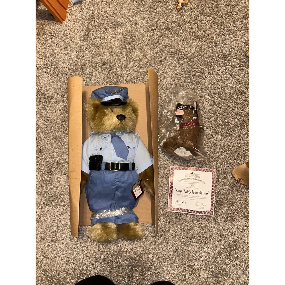 Gallery Teddy Bears Sarge Teddy Police Officer Plush Bear Badge Uniform Dog Box